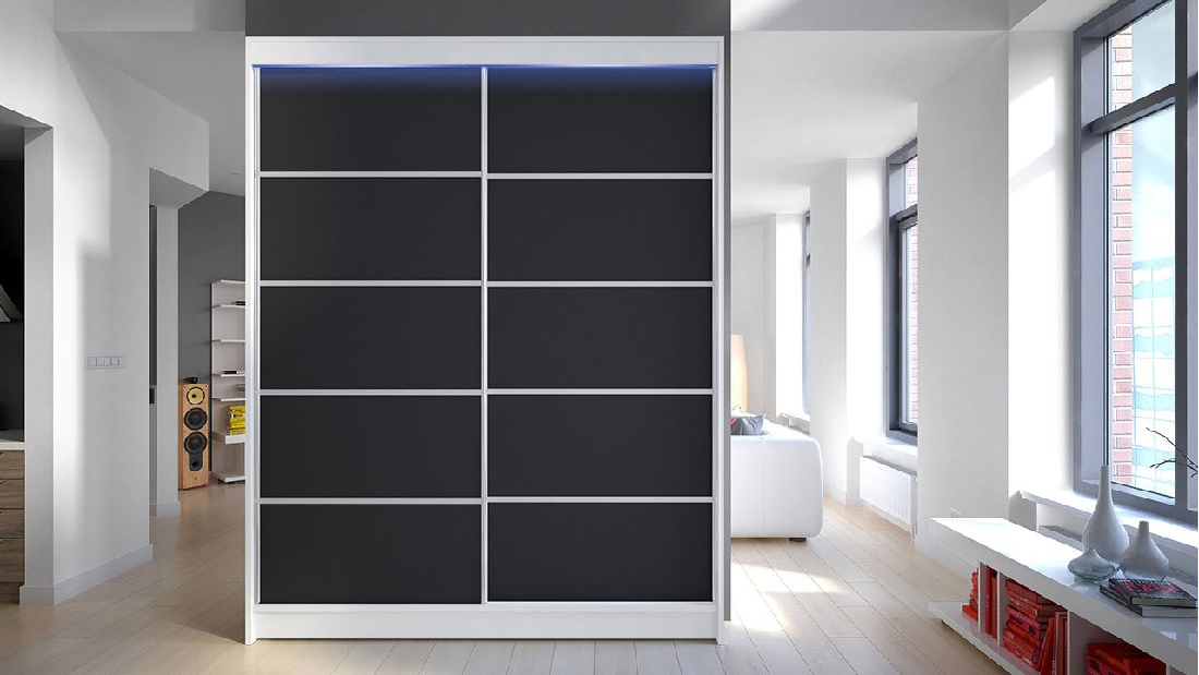 Dulap cu uși culisante Bianca IV (Alb + Negru) (Iluminat LED RGB color)