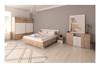 Set dormitor (pat 160x200 cm) Gaila New (stejar wotan + alb)