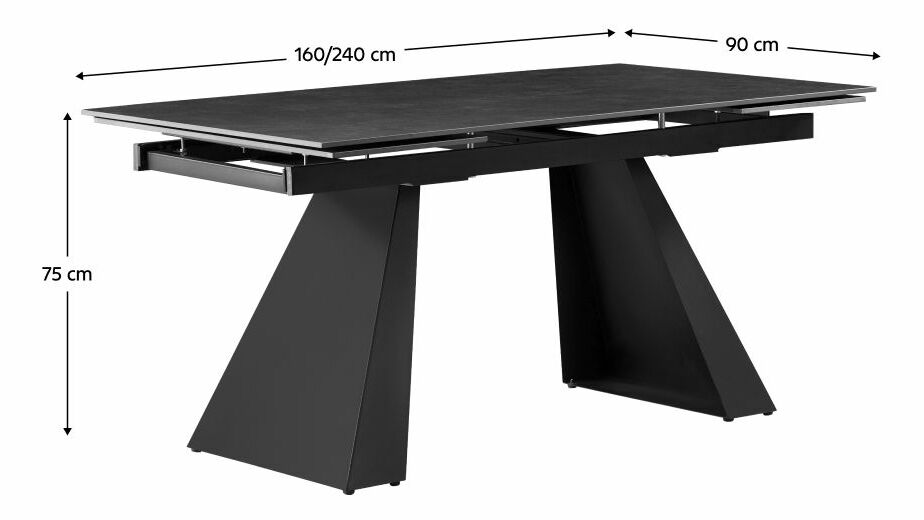 Masă de sufragerie extensibilă 160 SALAD (grafit + negru) (pentru 6-8 persoane)