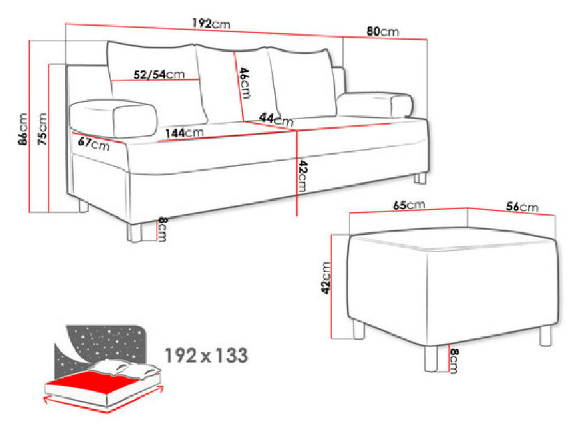 Canapea Mirjan Dorien cu taburete (Lux 05 + Evo 32)