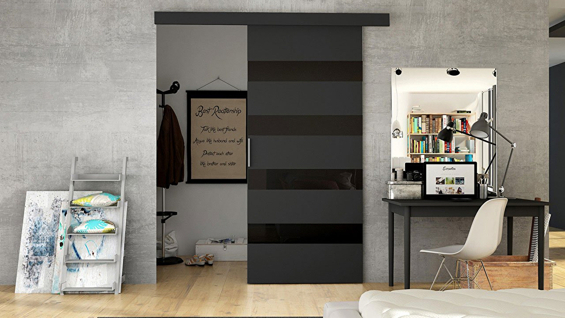 Uși glisant de interior Orenia V (negru + negru lacobel)