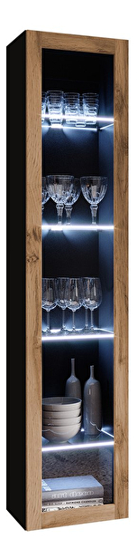 Vitrină 180 sticlă Zylia (Negru + Stejar wotan) (Iluminat LED RGB color)