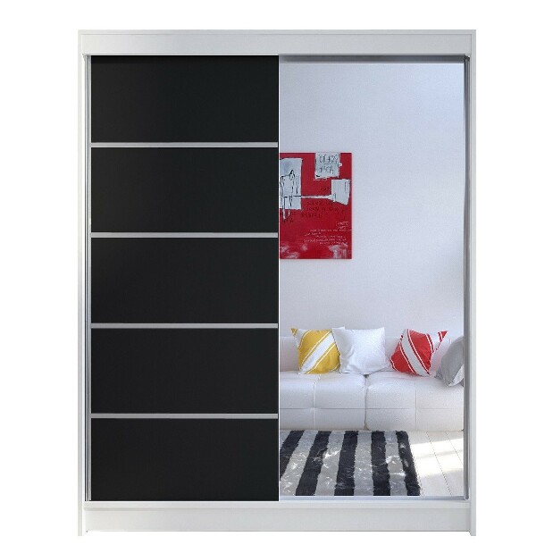 Dulap de haine Mirjan Bianca Mirjan III (Alb + Negru + oglindă) (iluminat LED RGB Mirjan color)