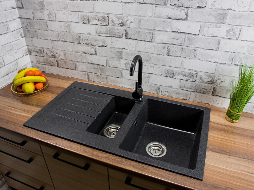 Chiuvetă de bucătărie Altava (negru + textură) (cu 1 orificiu pentru robinet) (S)