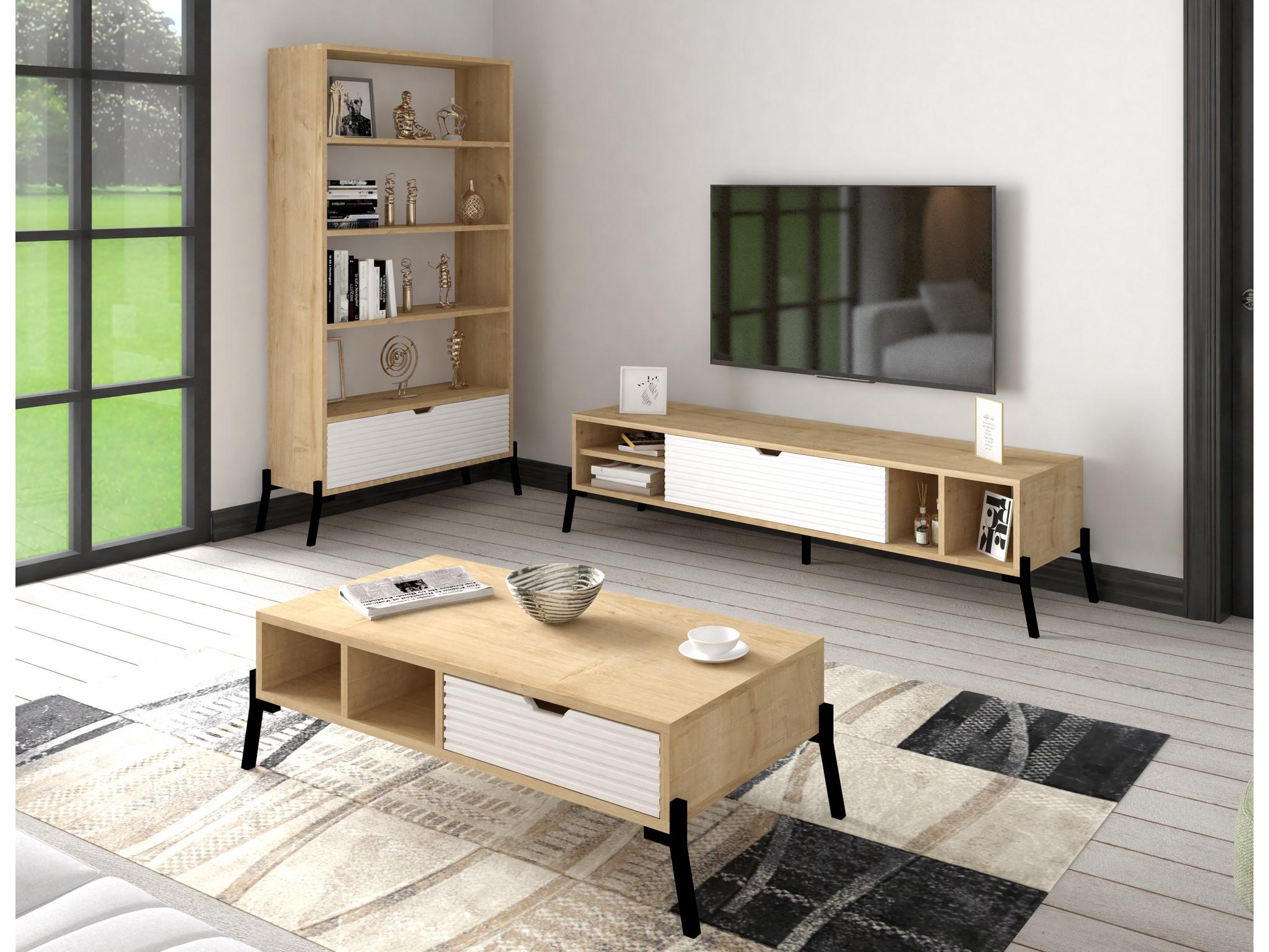 Set mobilier living Ponusetta (Stejar zafir + alb)