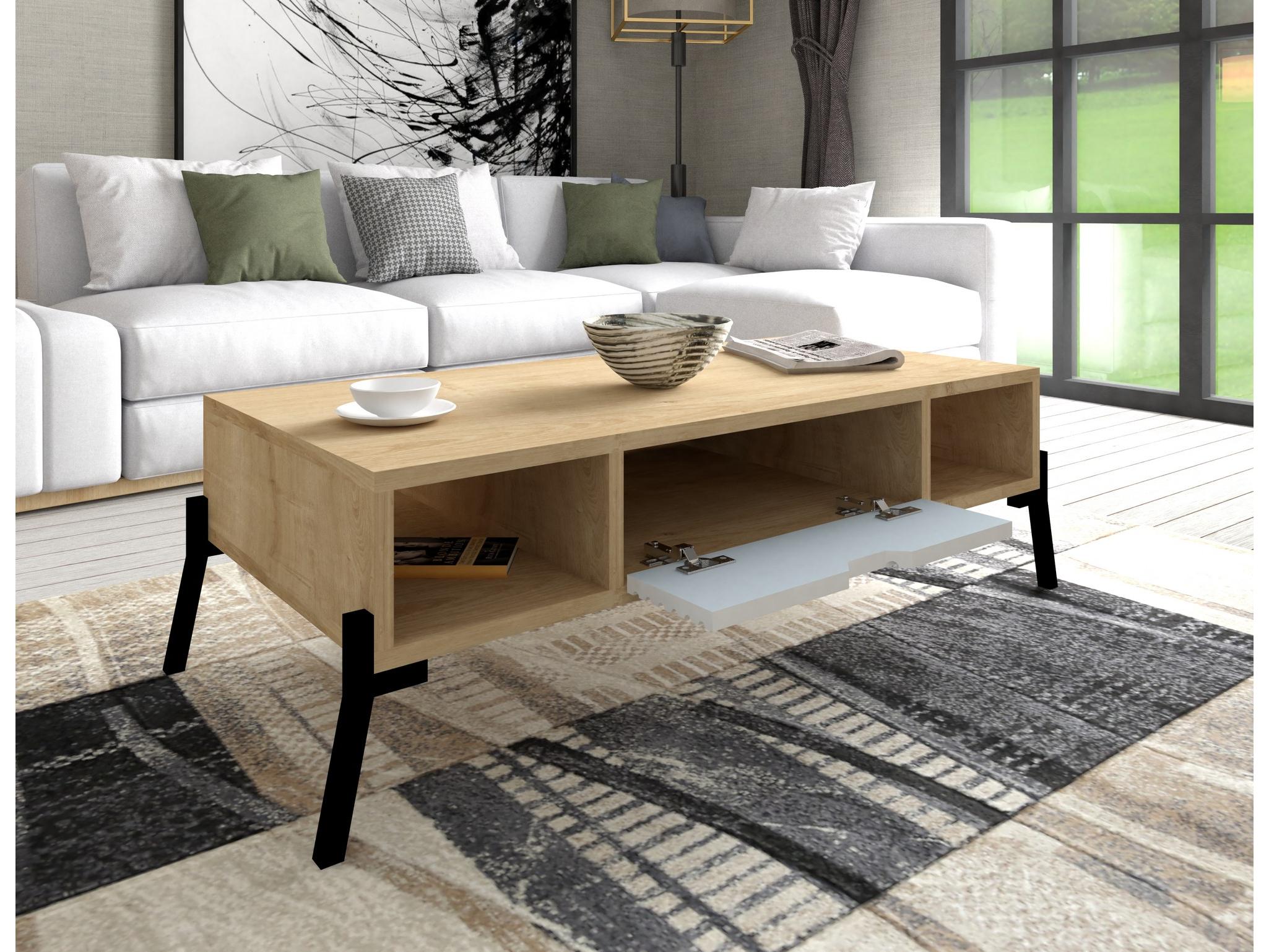 Set mobilier living Lifalona (Stejar zafir + alb + negru)