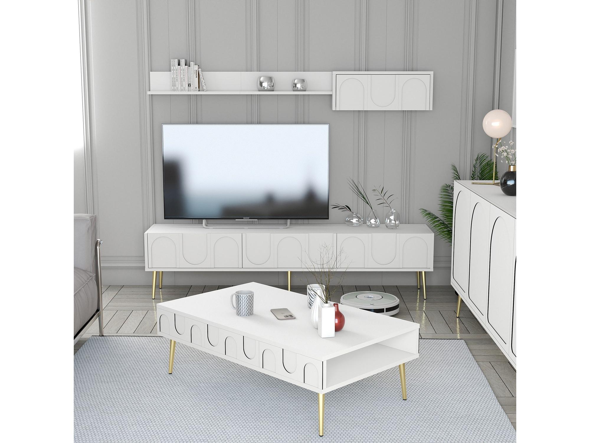 Set mobilier living Lyantela (alb + Auriu)