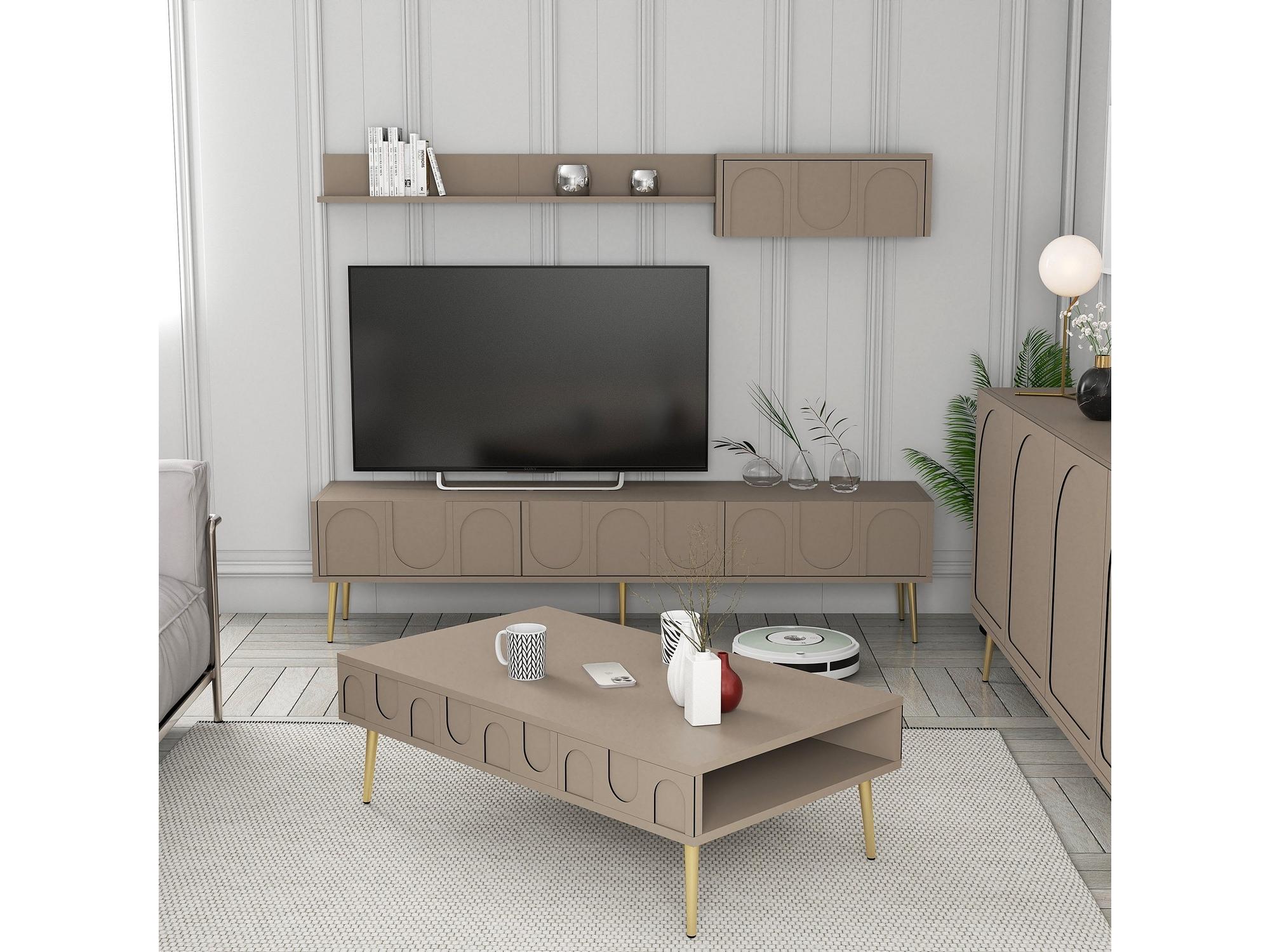 Set mobilier living Lyantela (tmavoBej + Auriu)