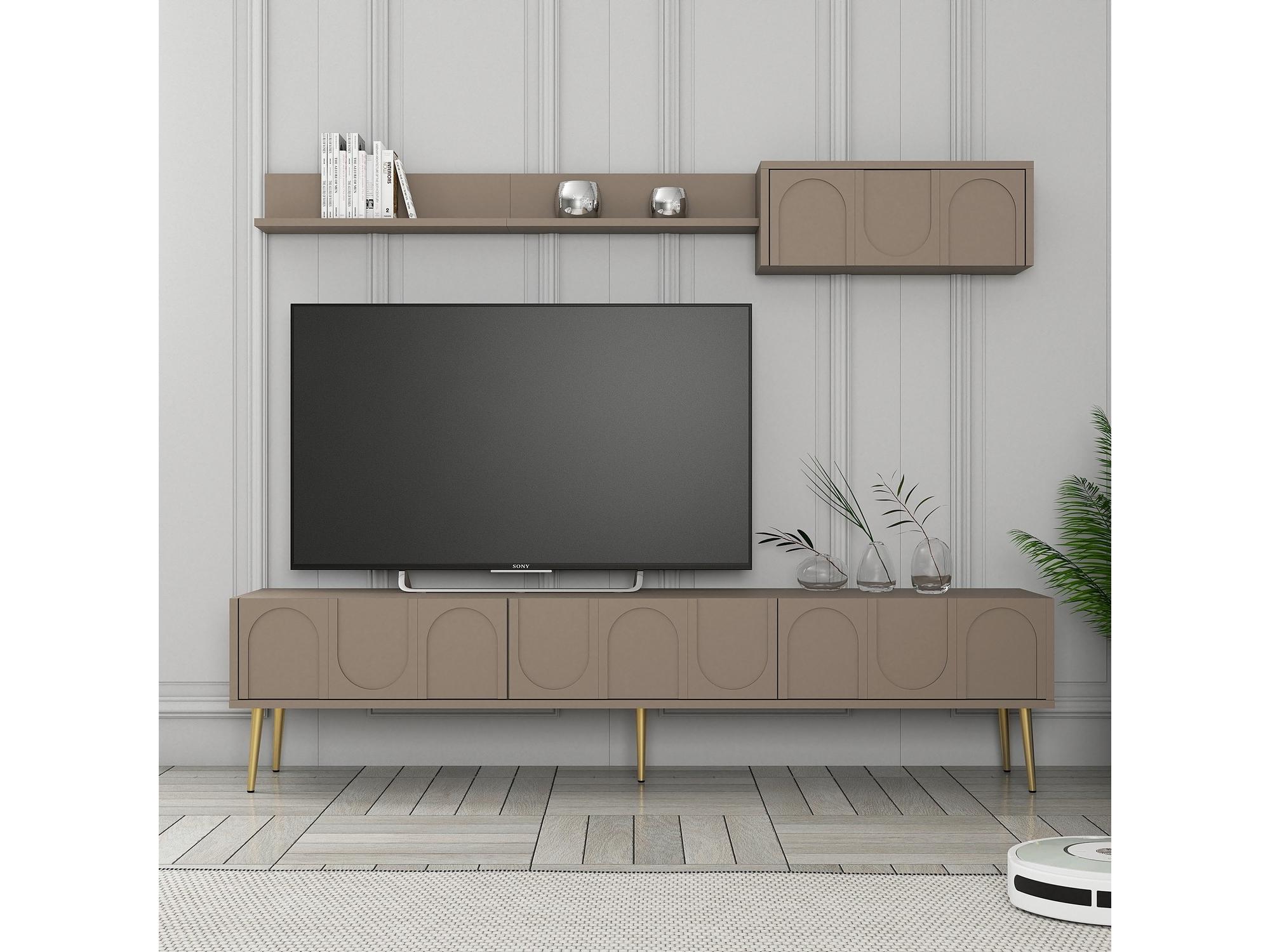 Set mobilier living Lyantela (tmavoBej + Auriu)