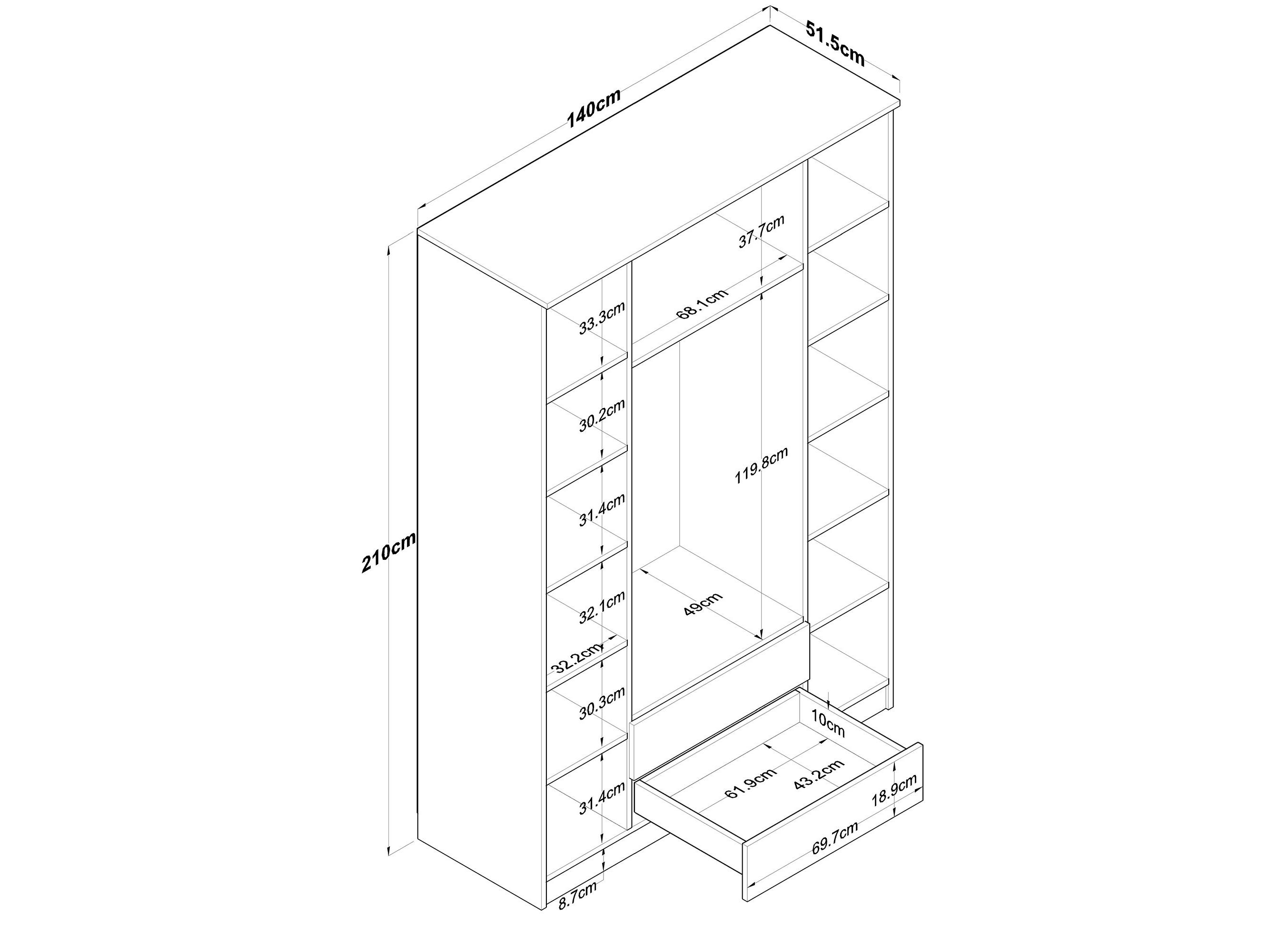 Dulap de haine Bafaretta 31 (cu oglindă) (Nuc + alb)