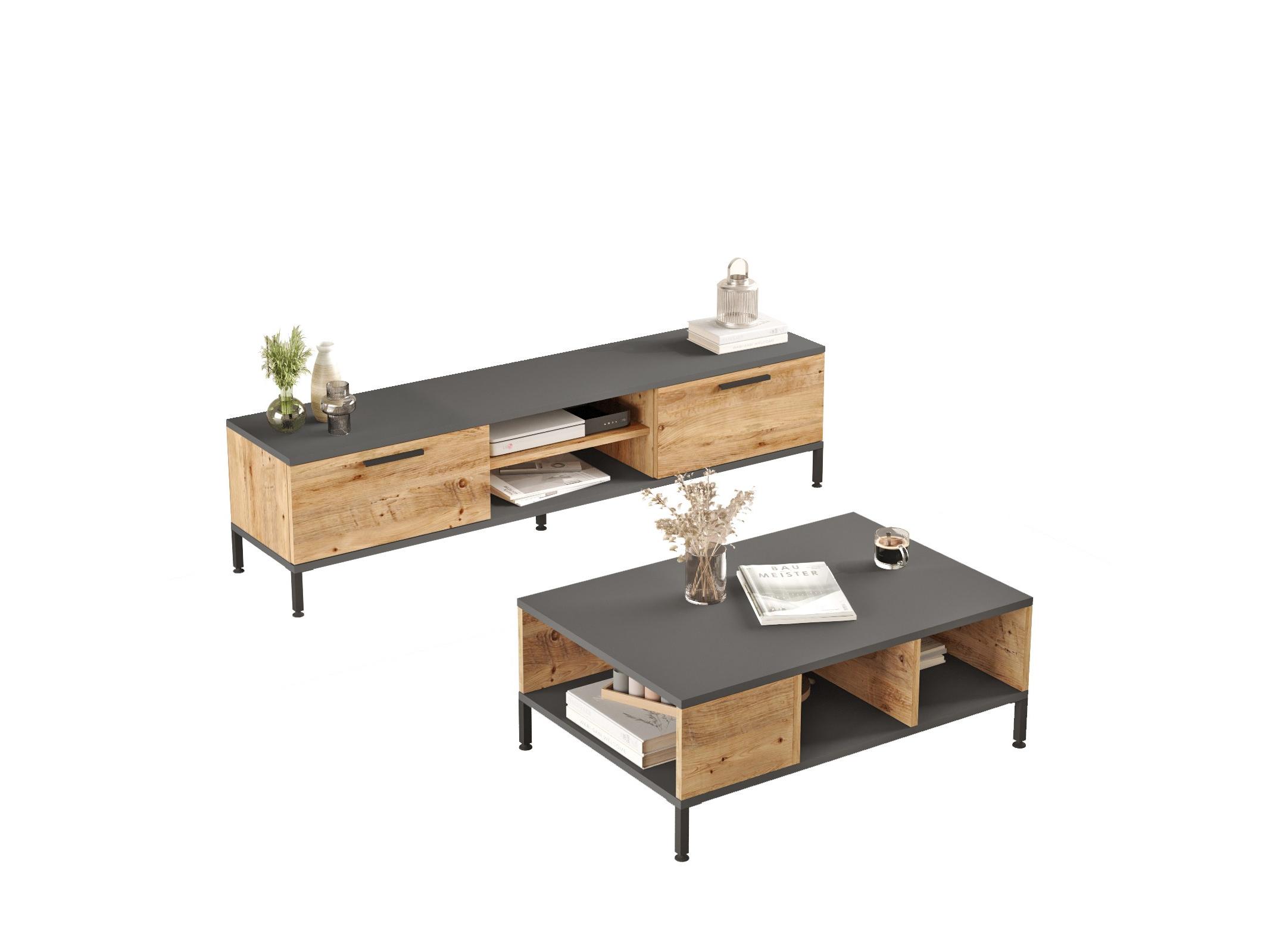 Set mobilier living Relundetta (Pin atlantic + antracit)