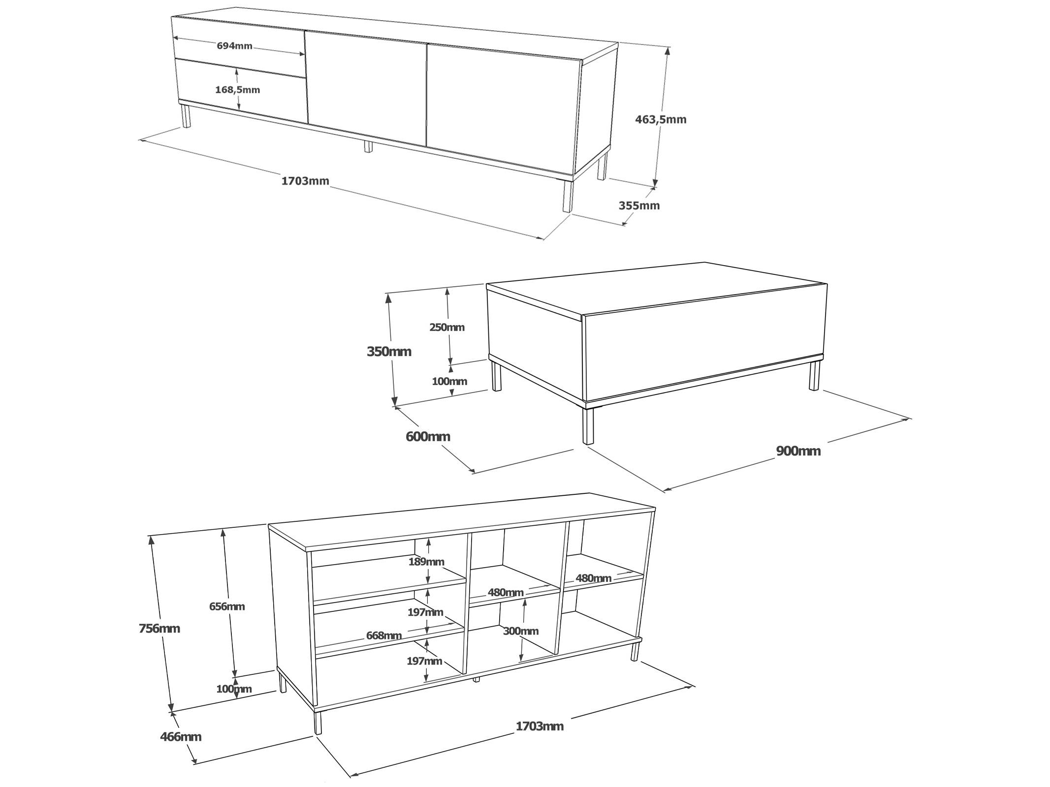 Set mobilier living Levoretta 36 (Stejar + negru)