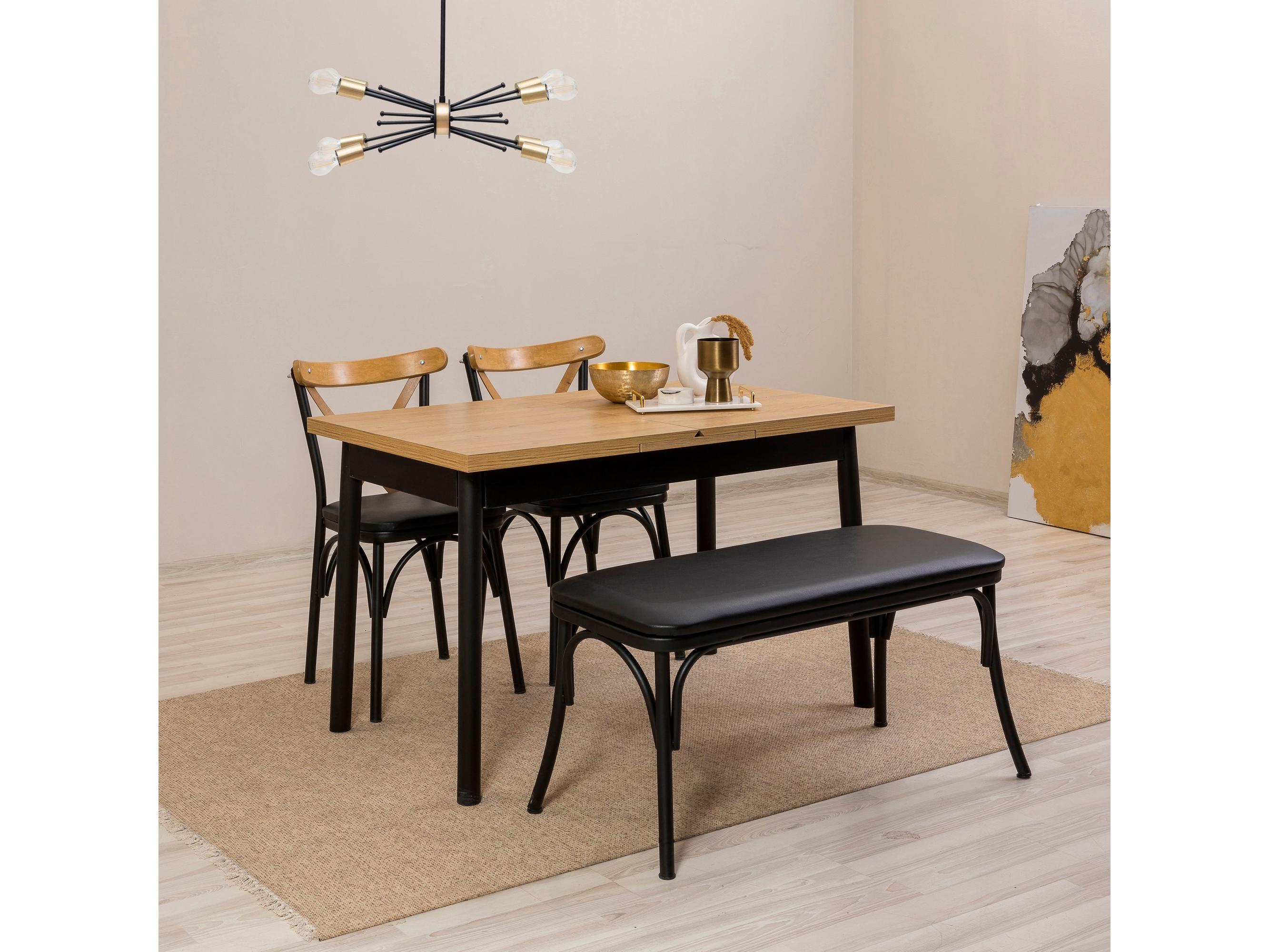 Set mobilier sufragerie Duvasa 21 (negru) (pentru 4 persoane)