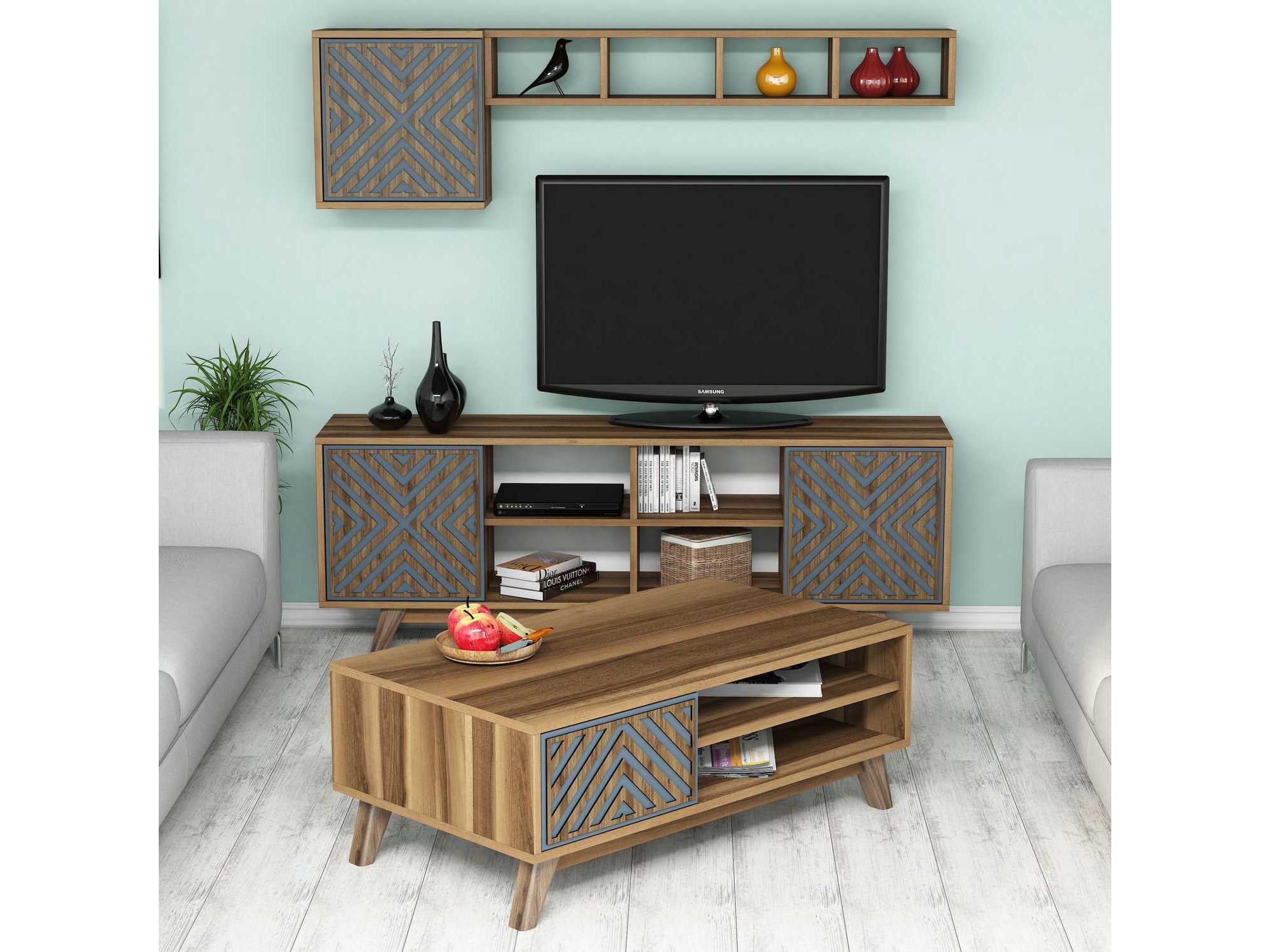 Mobilier living Inge (Nuc + albastru)