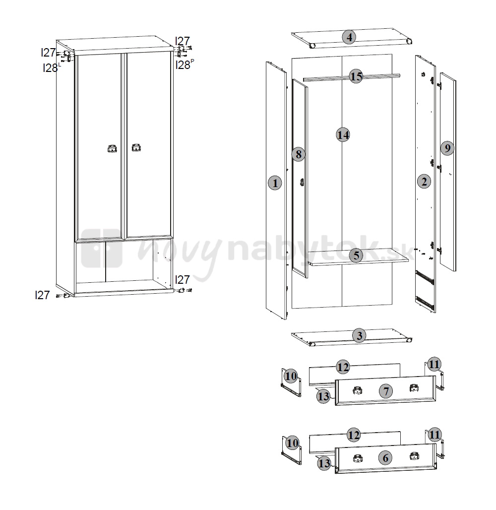 Dulap de haine INDIANA JSZF 2D2S (Stejar sutter)