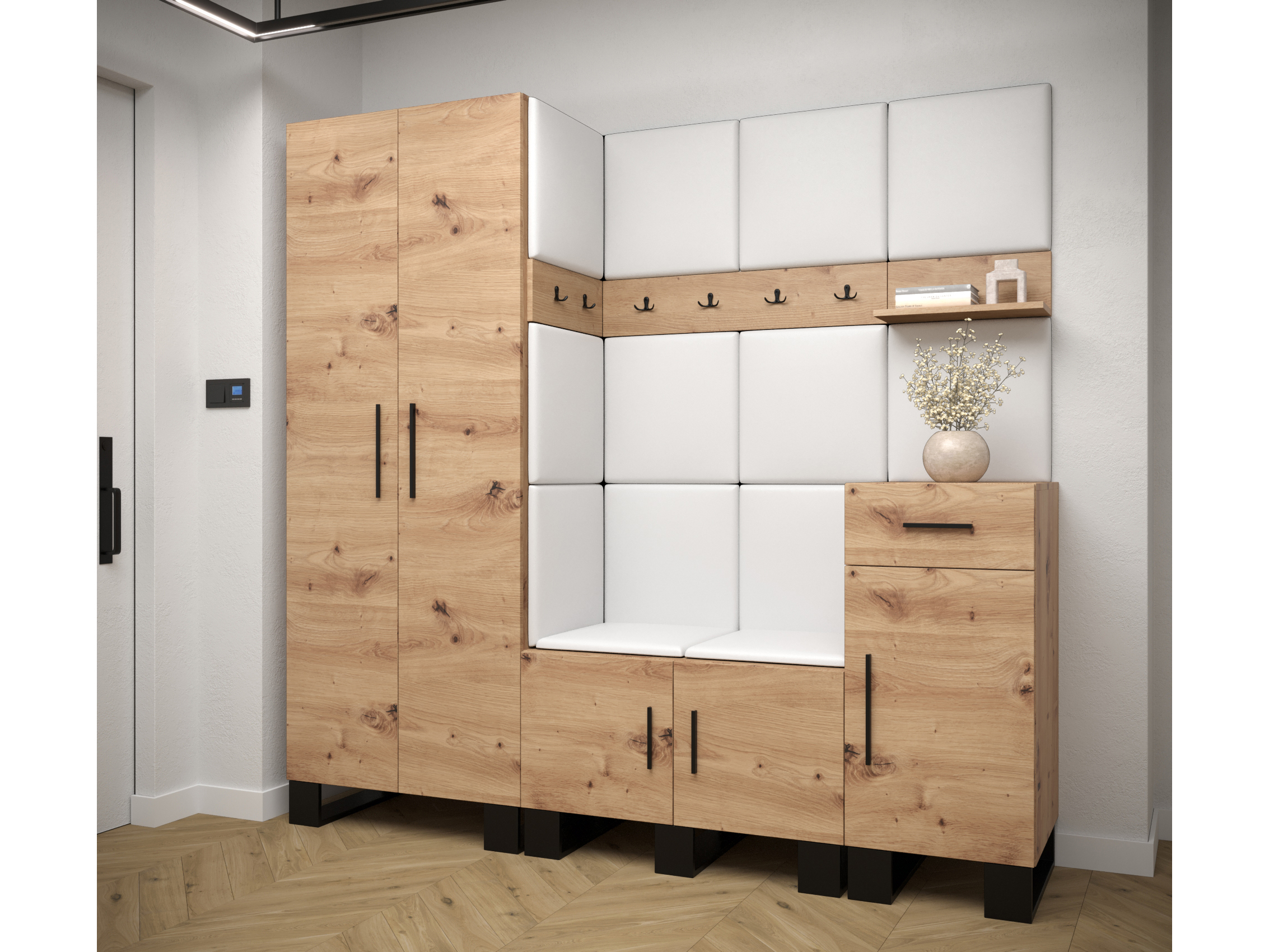 Set mobilier pentru hol Amanda 1 (Stejar artisan + Alb)