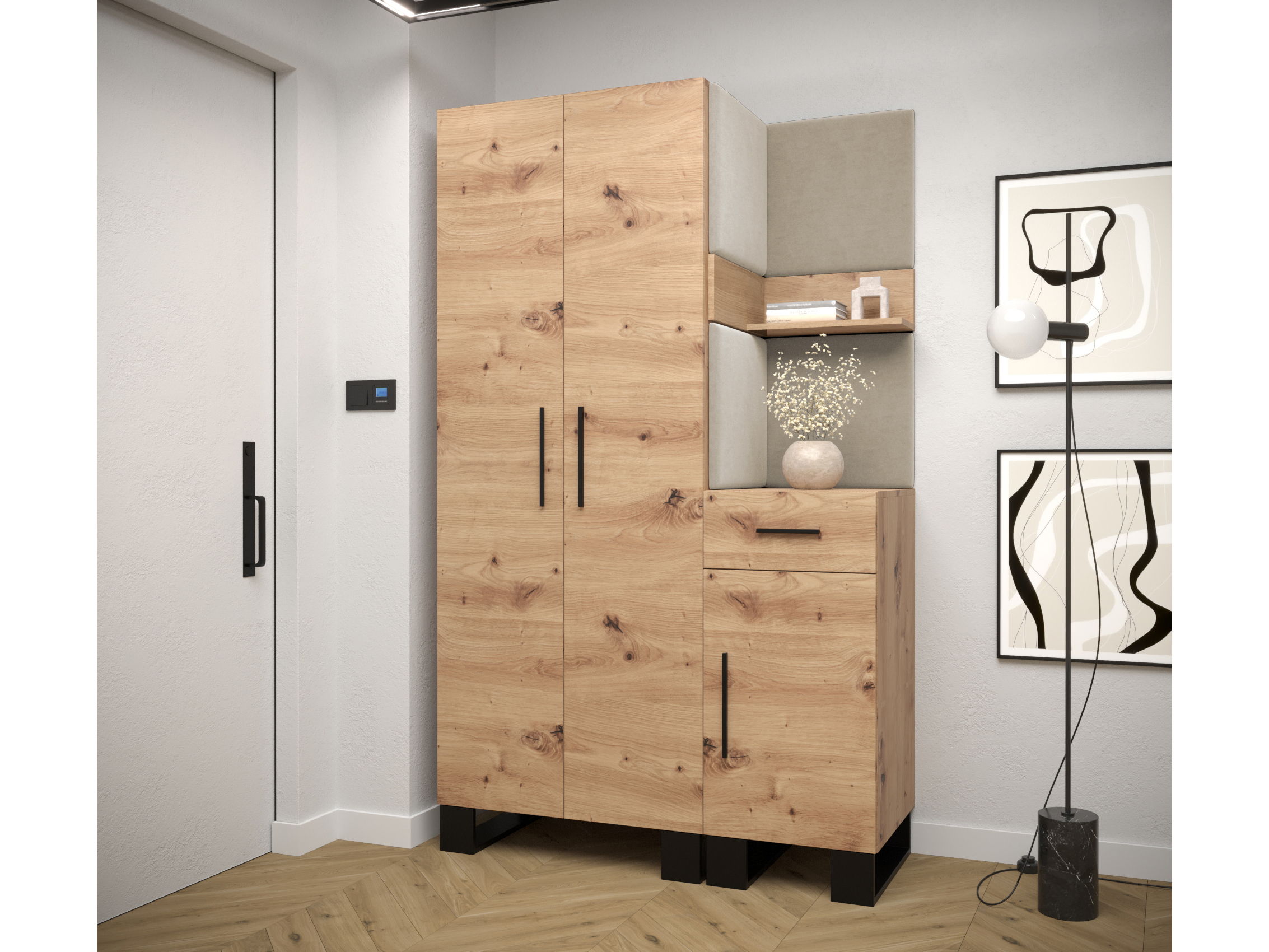 Set mobilier pentru hol Amanda 6 (Stejar artisan + bej)