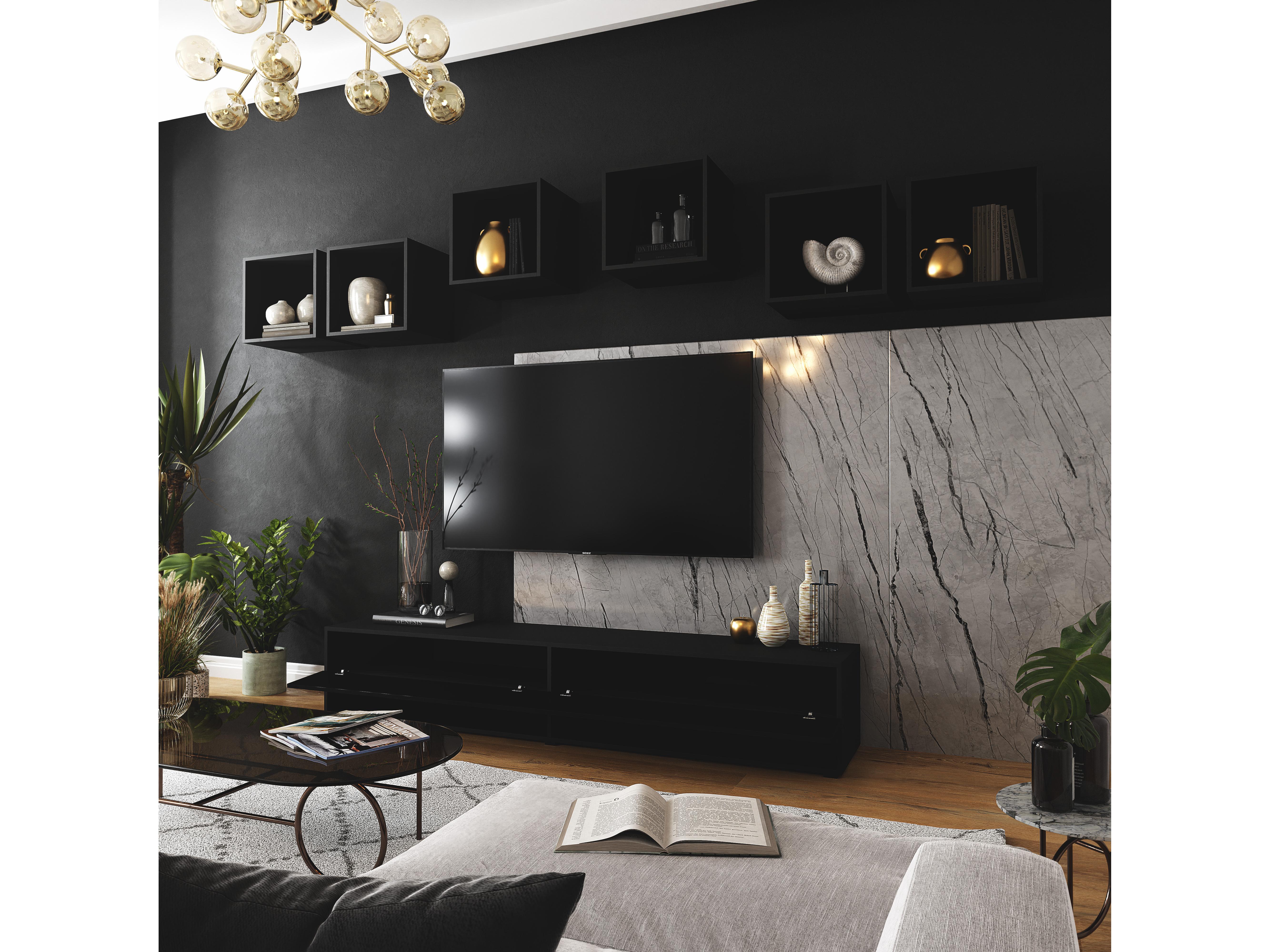 Mobilier living Berny 27 (Negru + Negru lucios)