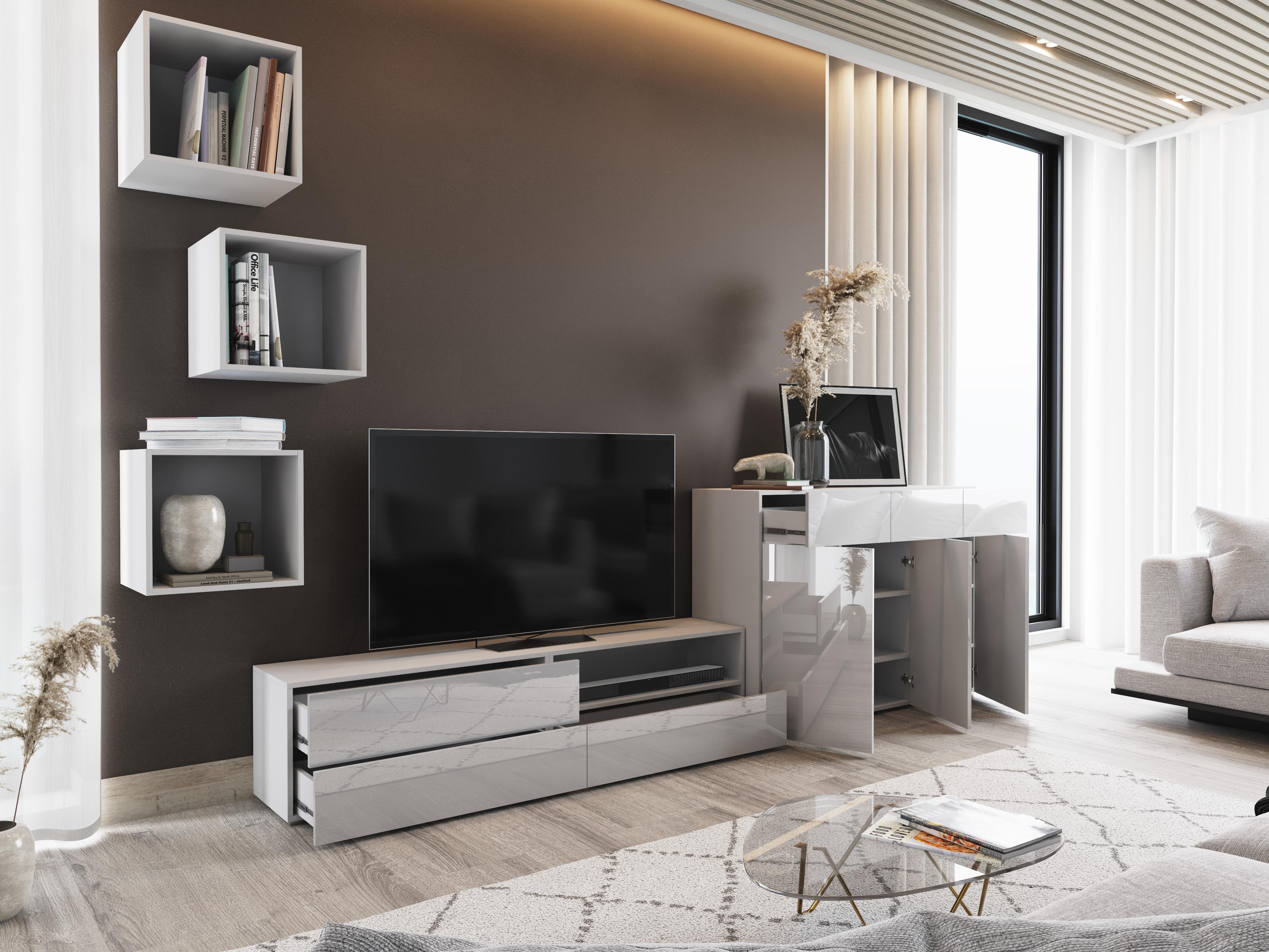 Mobilier living Berny 55 (alb + Alb lucios)