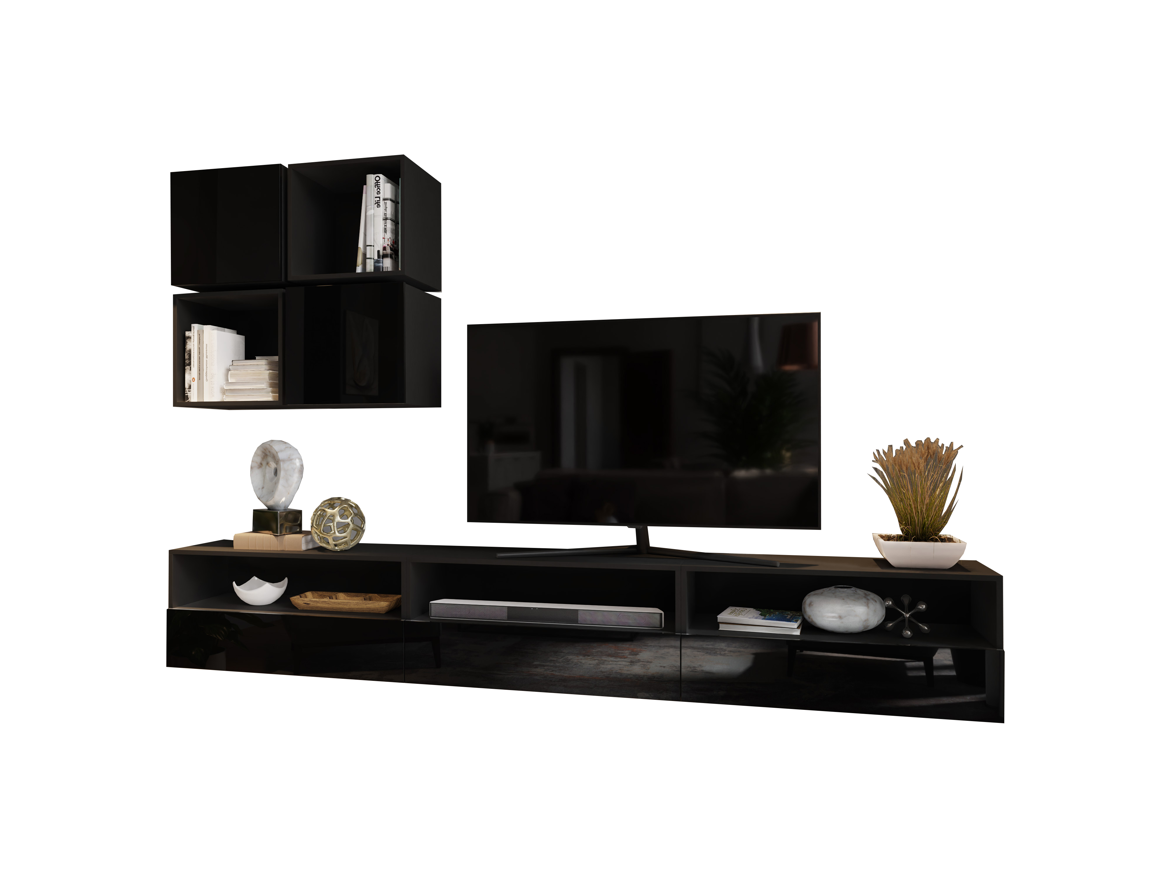 Mobilier living Berny 20 (negru + negru lucios)