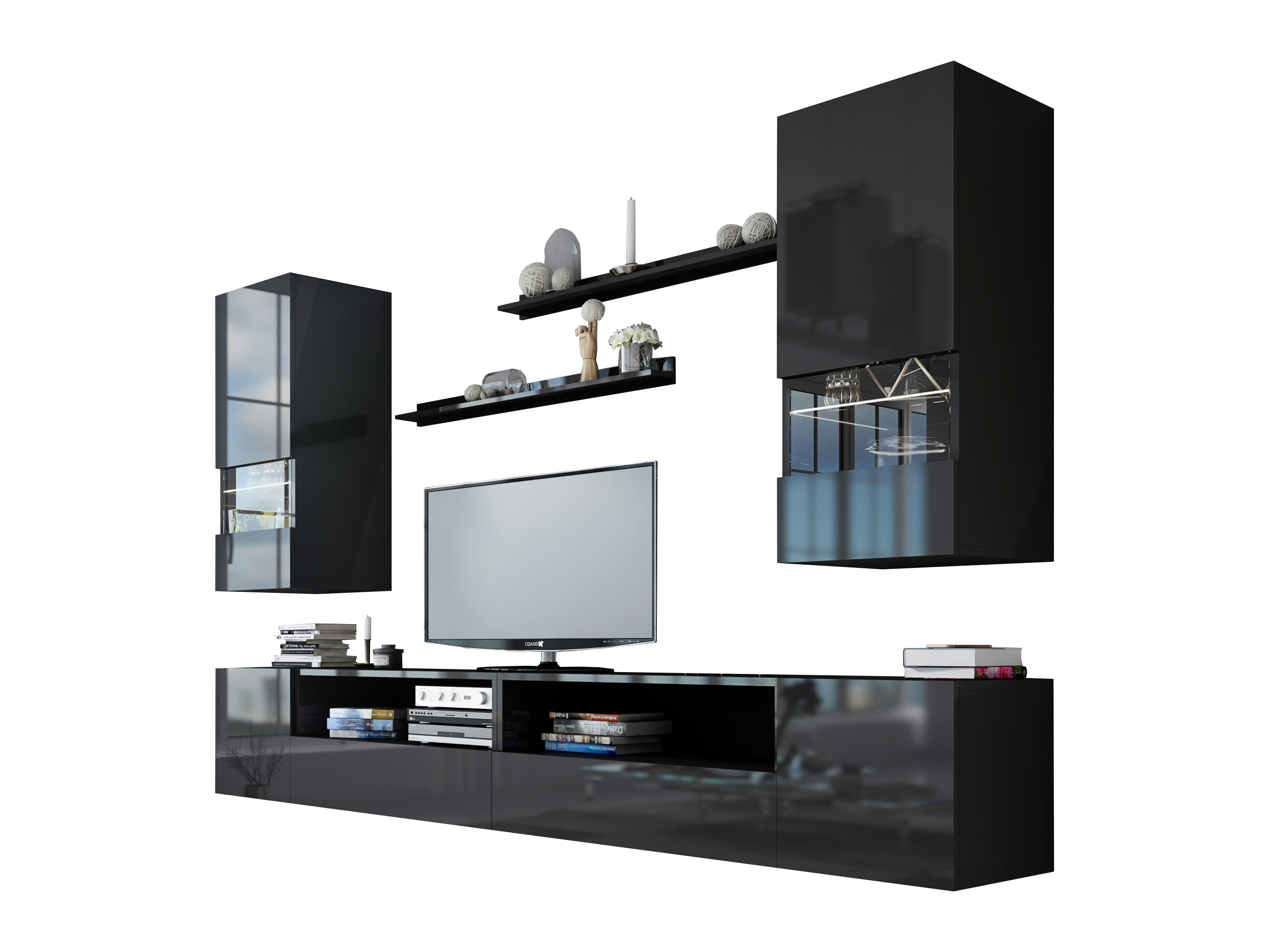 Mobilier living Berny 41 (negru + negru lucios)