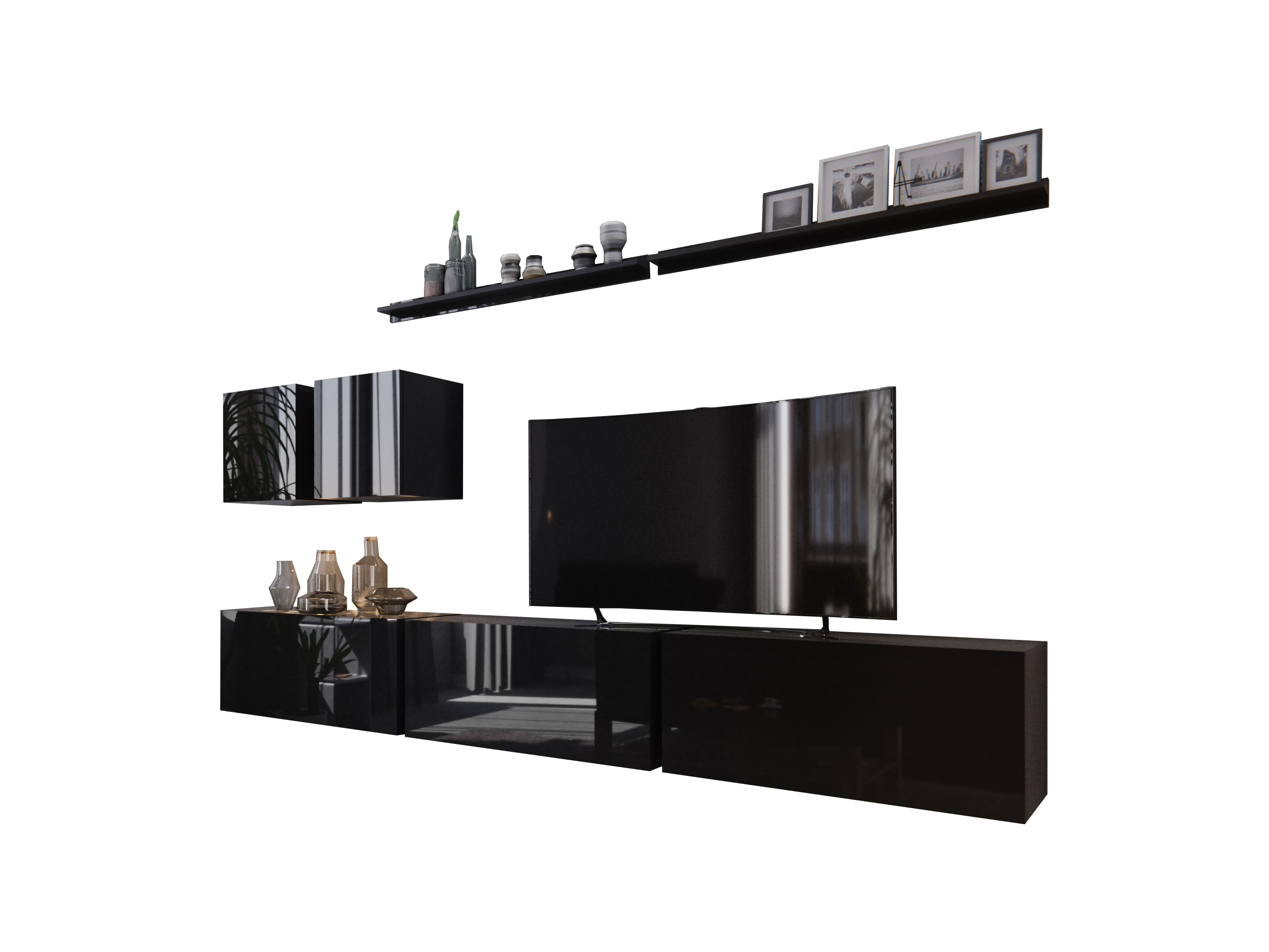 Mobilier living Darriot (negru + negru lucios)