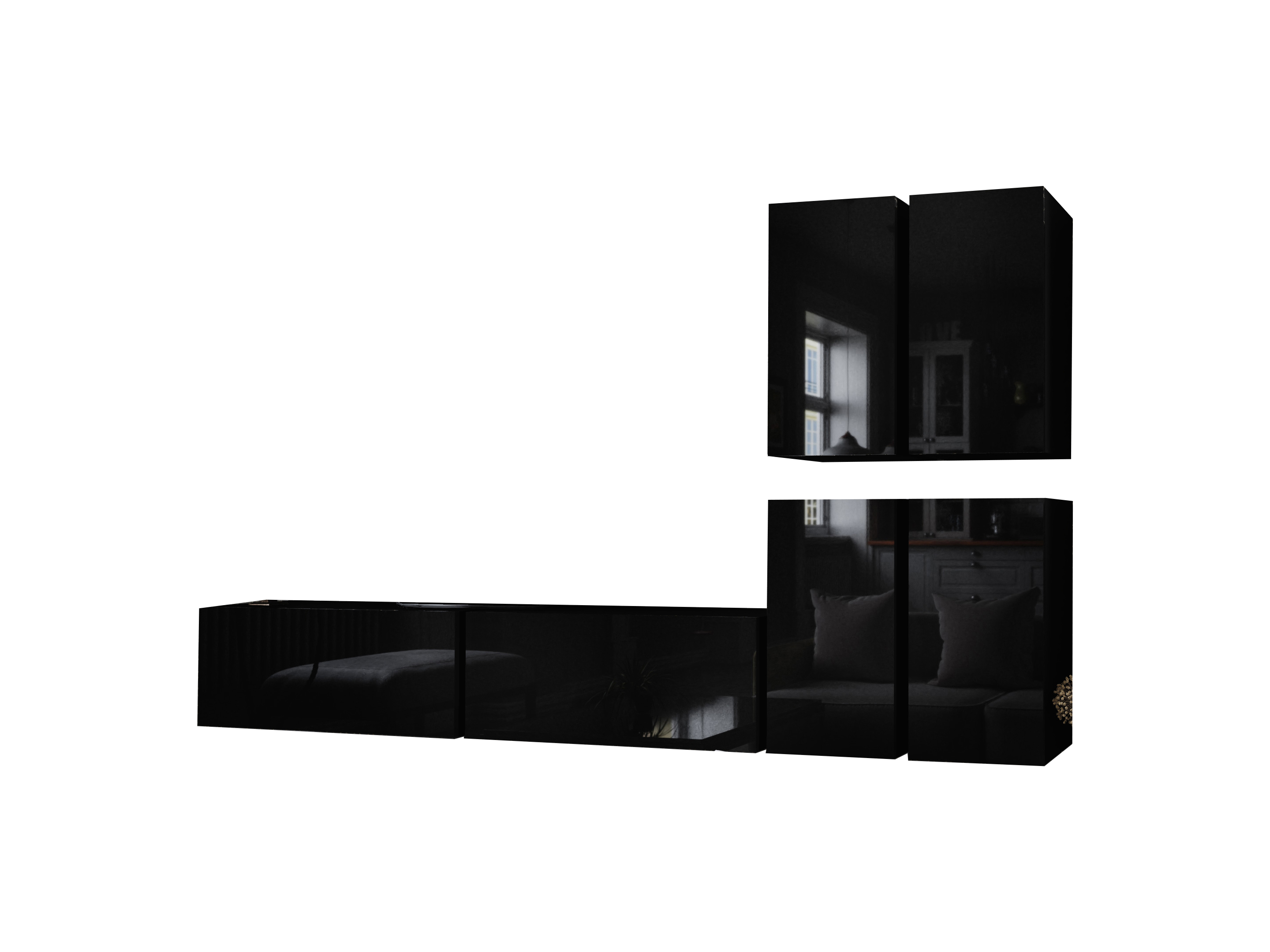 Mobilier living Brefio (negru + negru lucios)