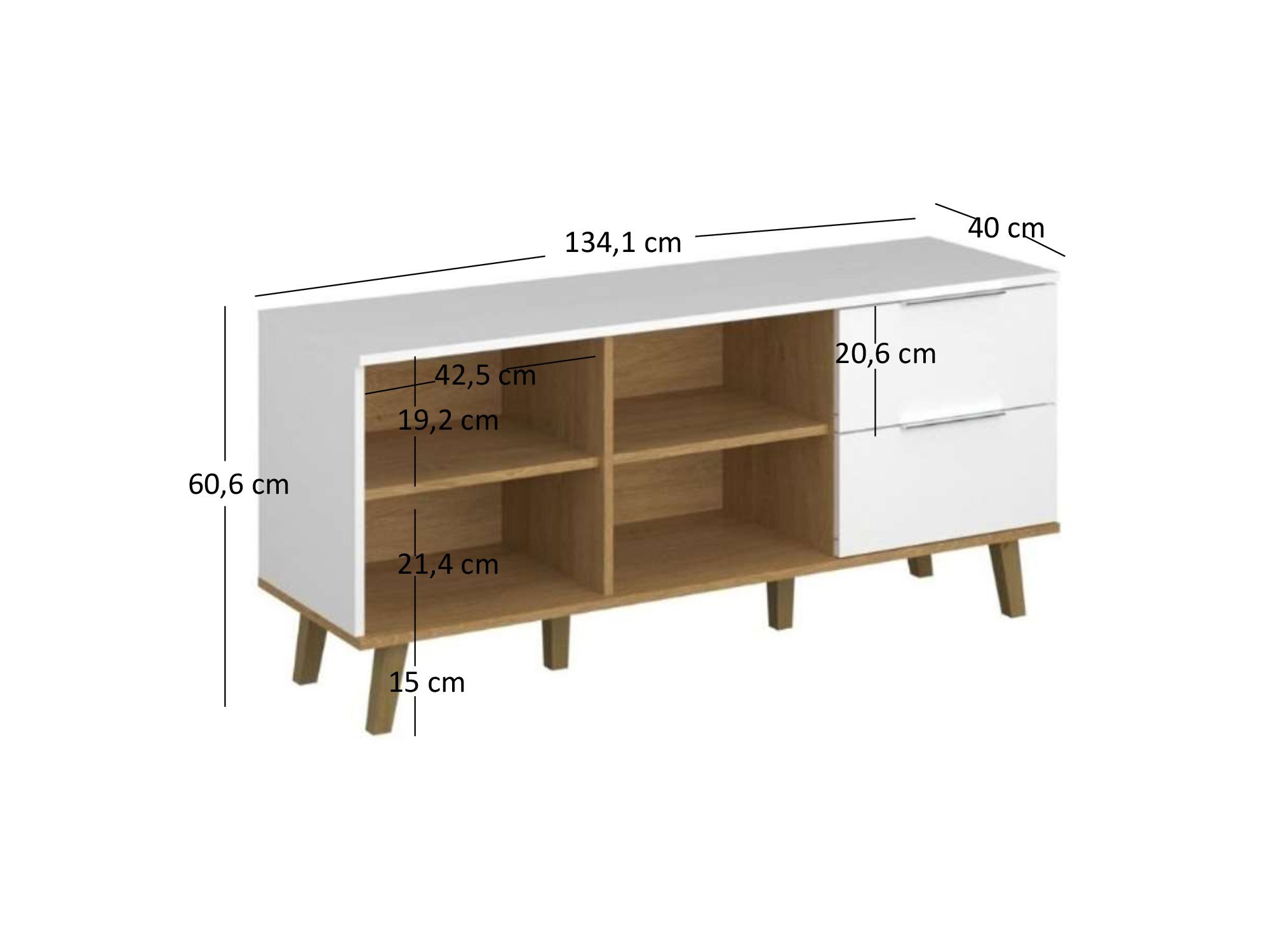 Comodă Nickole 2S/134 (alb + Stejar pietros)