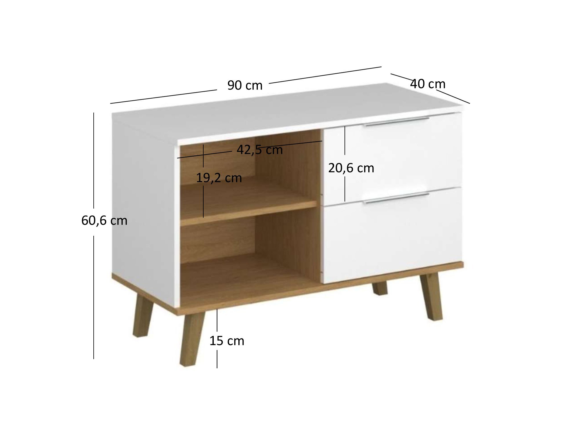 Comodă Nickole 2S/90  (alb + Stejar pietros)