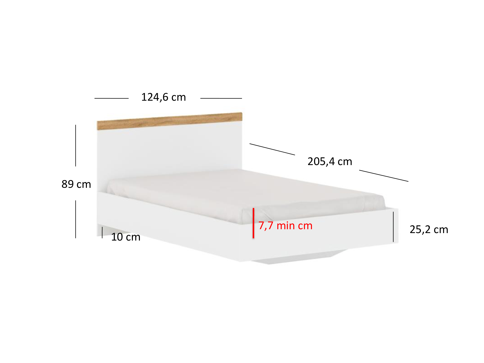 Pat matrimonial 120 cm Vina (alb + Stejar wotan) (fără saltea și somieră)