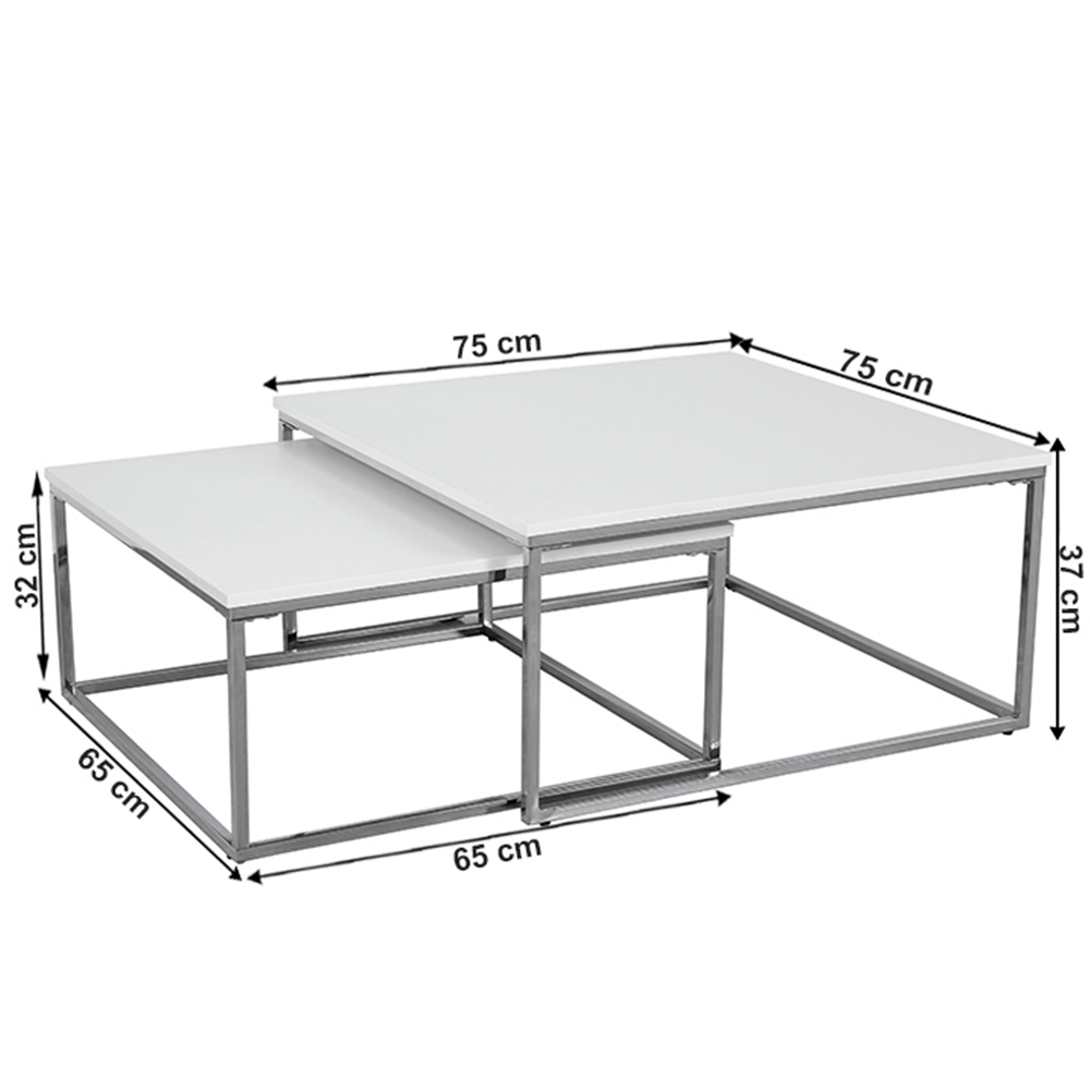 Set 2 măsuțe de cafea Edissa (alb + Crom)