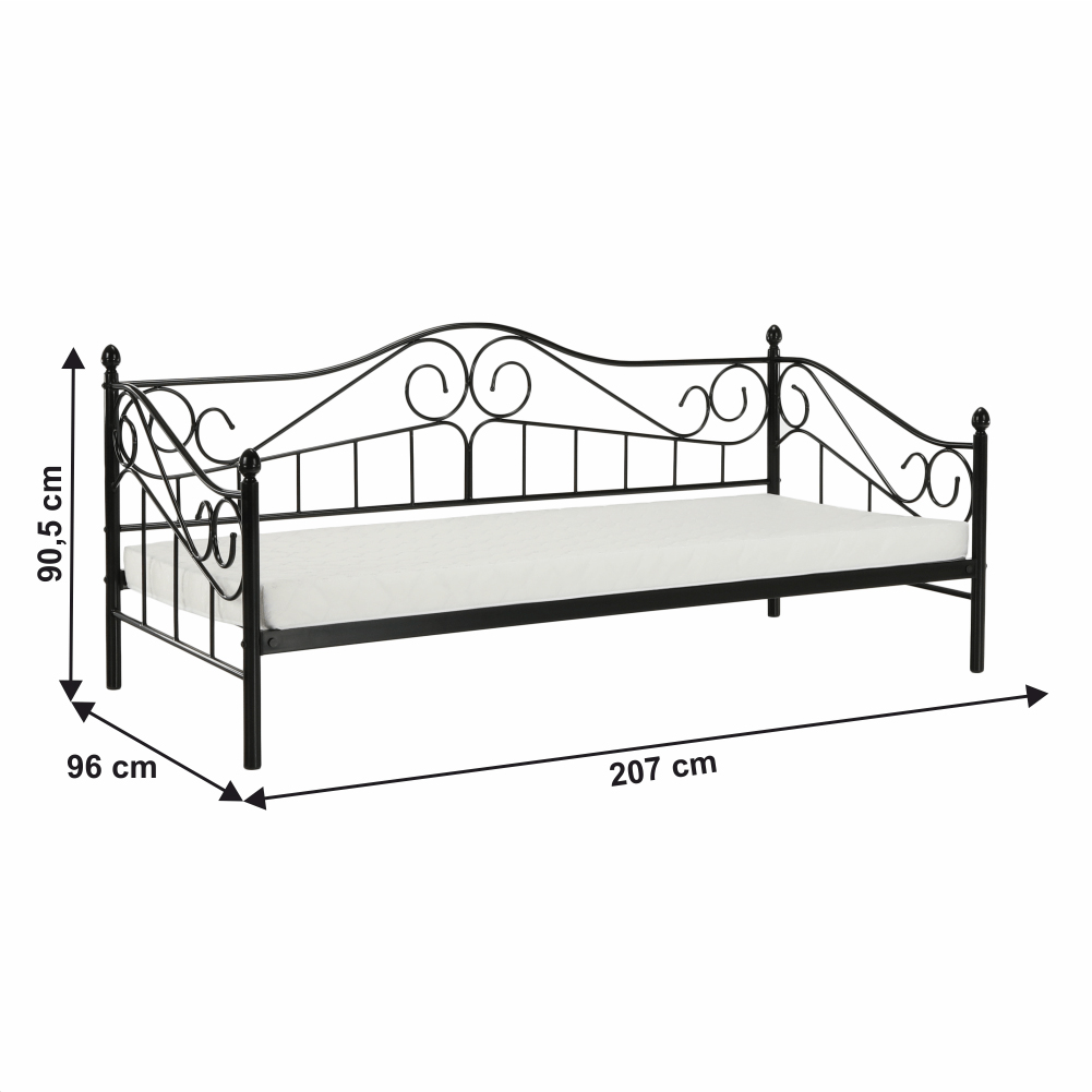 Pat de o persoană 90 cm Danina (negru) (cu somieră)