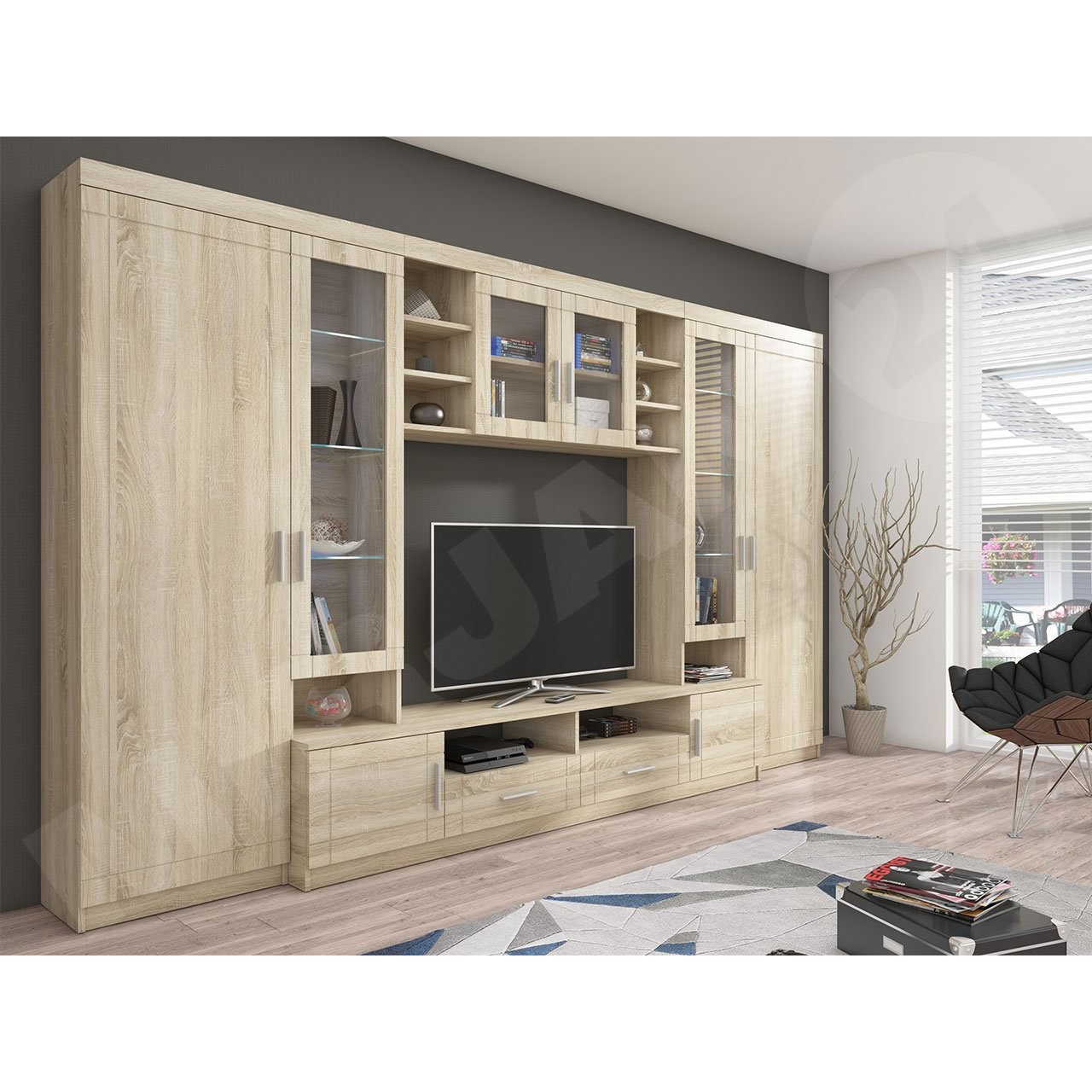 Mobilier living Merasoja (Stejar sonoma) (cu iluminat LED)