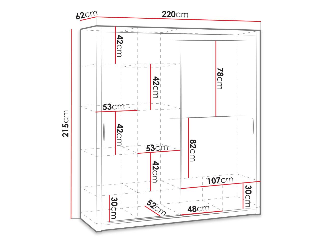 Dulap de haine cu uși culisante Klary SZ220 KE11 (Stejar auriu) (cu oglindă)