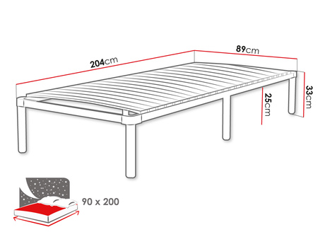 Pat de o persoană 80 cm 90 Hermany HR 08 (Negru) (cu somieră)