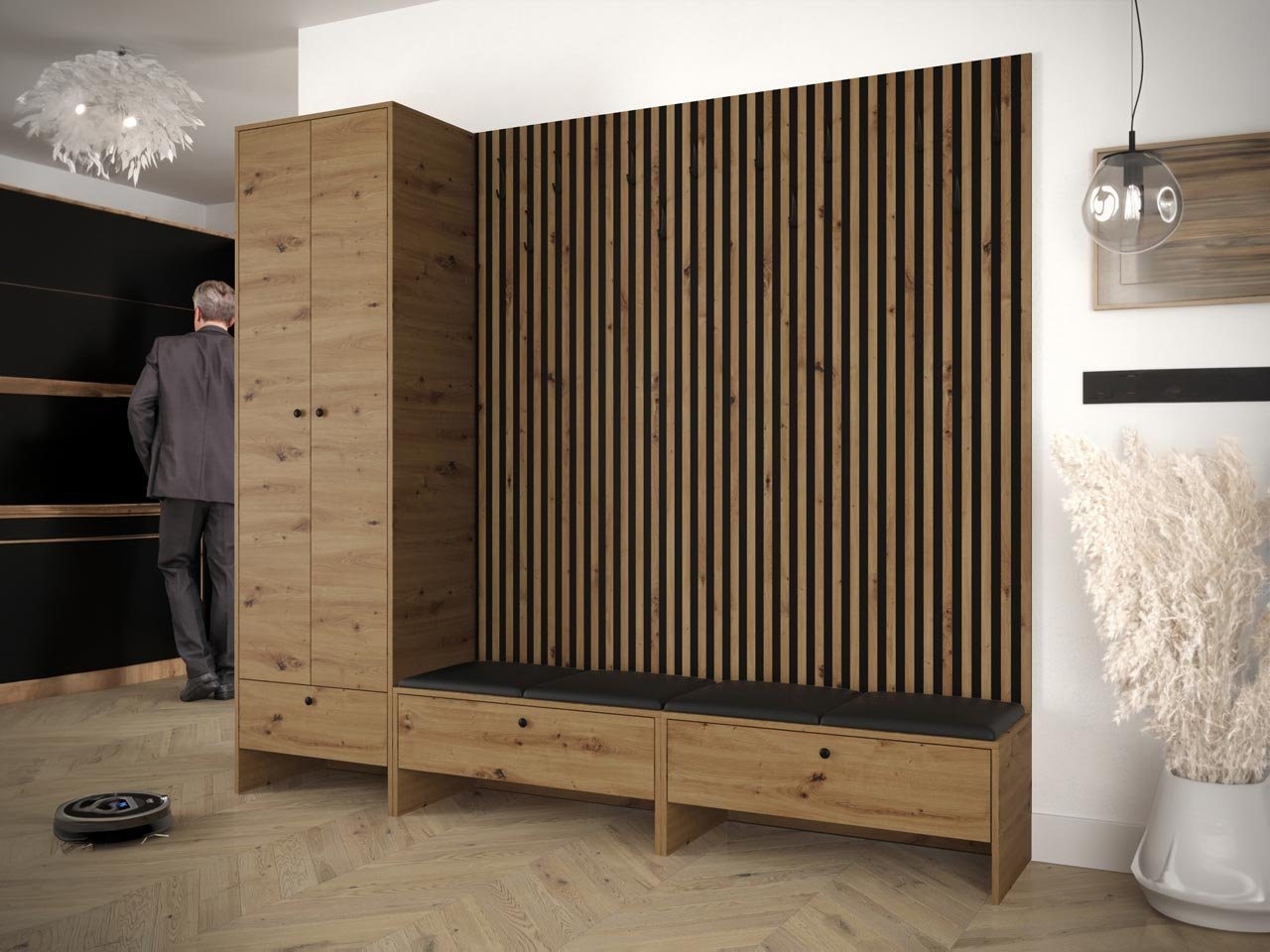 Mobilier hol Esmaldos VI (Stejar artisan + Negru) 