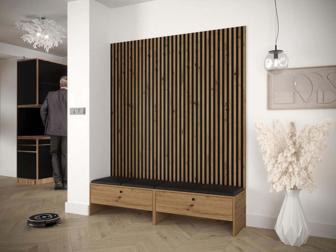 Mobilier hol Esmaldos V (Stejar artisan + Negru) 