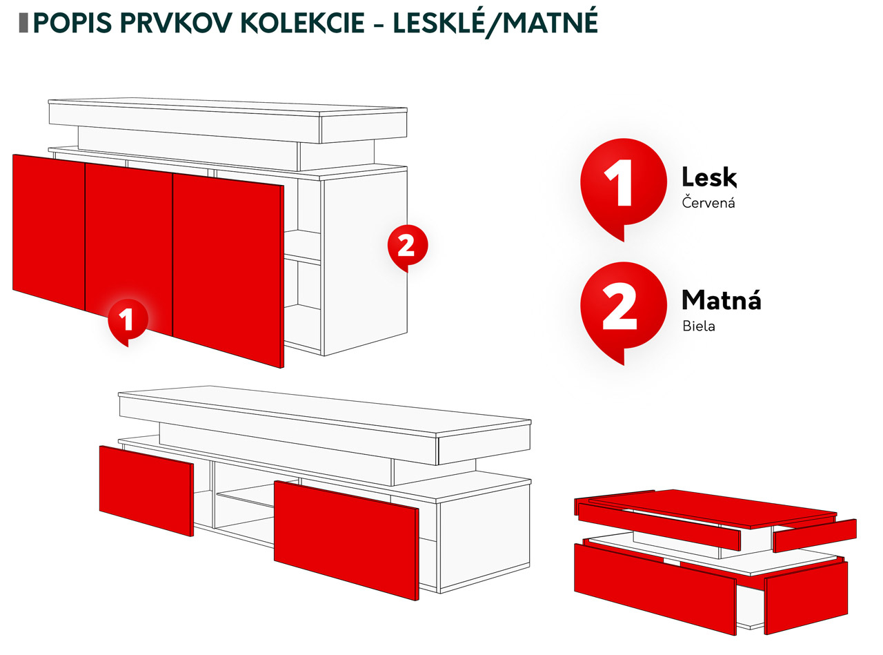 Set mobilier living Lesteralo I (Negru + lucios negru) (cu iluminat LED)