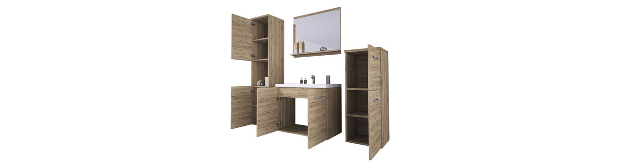 Mobilier baie Megasa I MDF (Alb + Alb) (cu baterie Economico BYU 020M)