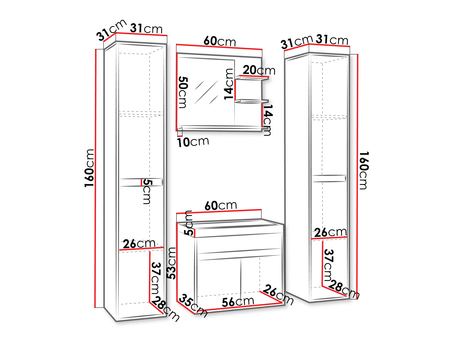 Mobilier baie Garmana XL (Stejar wotan + lucios Alb) (cu sifon)