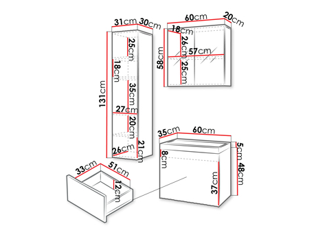 Mobilier baie Dymysos I (Stejar wotan + Alb) (cu baterie Maro Blo 020M)