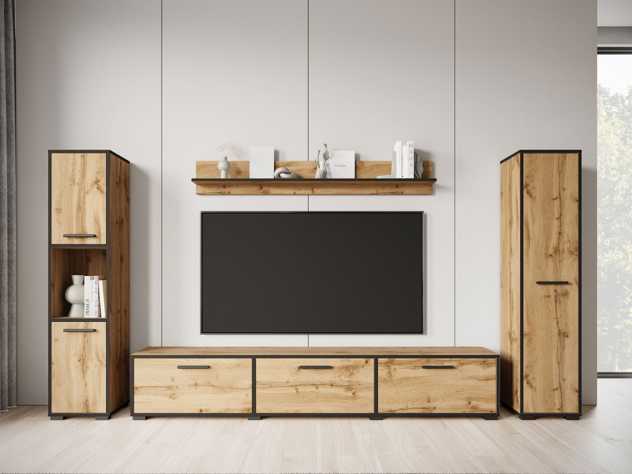 Mobilier living Ikinra XL (Stejar wotan + Negru) 