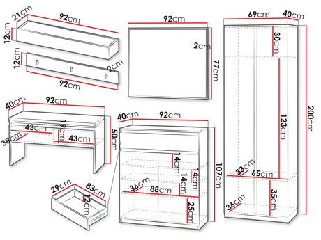 Mobilier hol Semplo II (Gri + Negru) (cu oglindă)