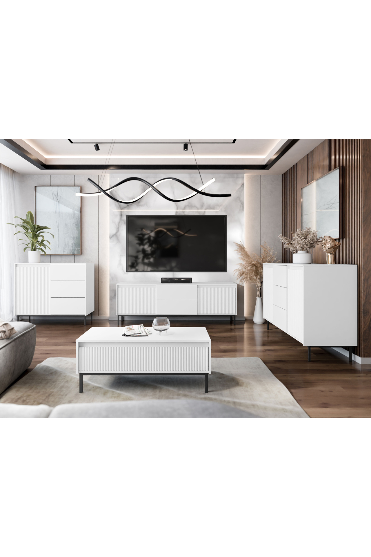 Set mobilier living Somkera I (Alb + auriu) 