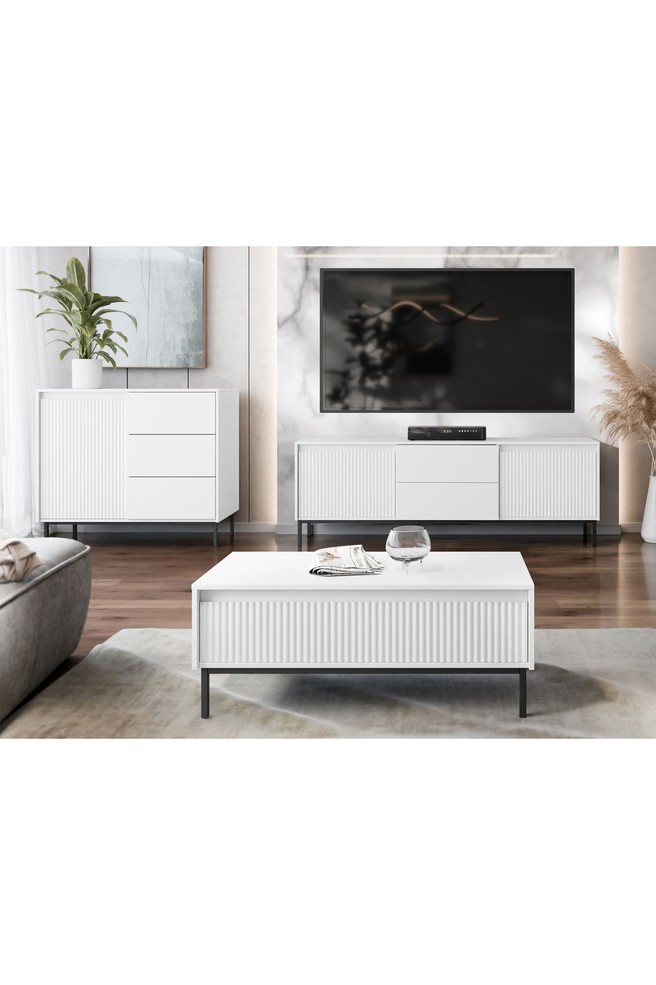 Set mobilier living Somkera II (Alb + auriu) 