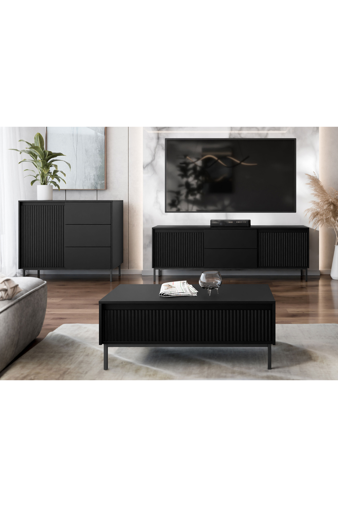 Set mobilier living Somkera II (Negru + auriu) 